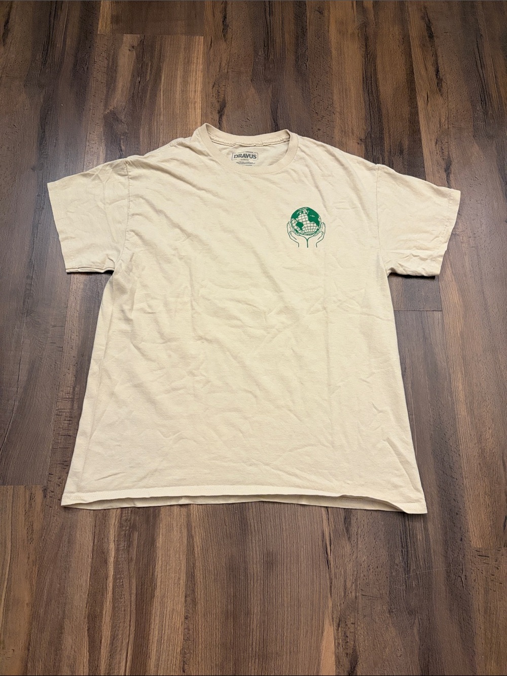 Dravus Men's Cream Short-Sleeve Tee with Green Globe Graphic